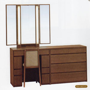 三面鏡ロシェルと800サイズチェストの組み合わせ　ウォールナット色