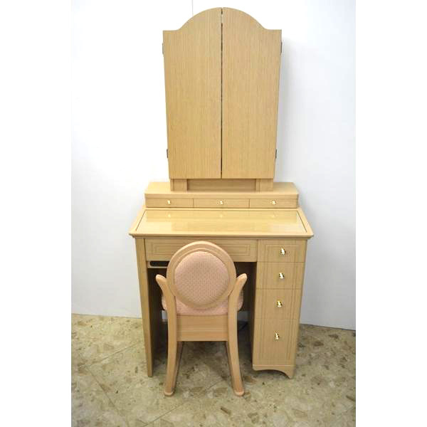 三面鏡プリティカ（収納タイプ）LED照明付き - 鏡台・ドレッサーの
