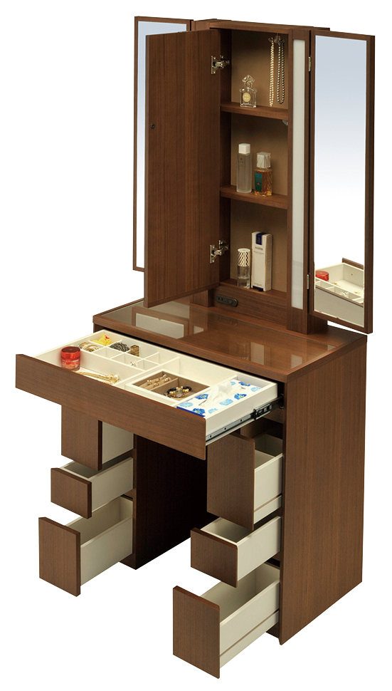 LED照明付き三面鏡 ロッシェル75（収納タイプ） - 鏡台・ドレッサーの